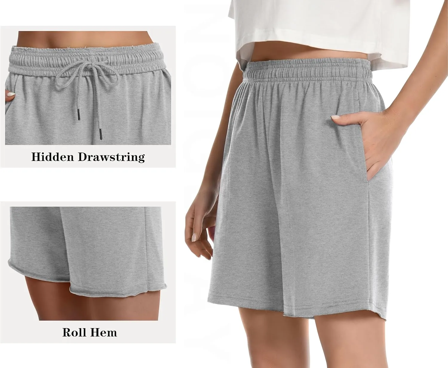 Shorts for Women Casual Cotton Womens SweatShorts High Waist Drawstring Bermuda Shorts with Pockets