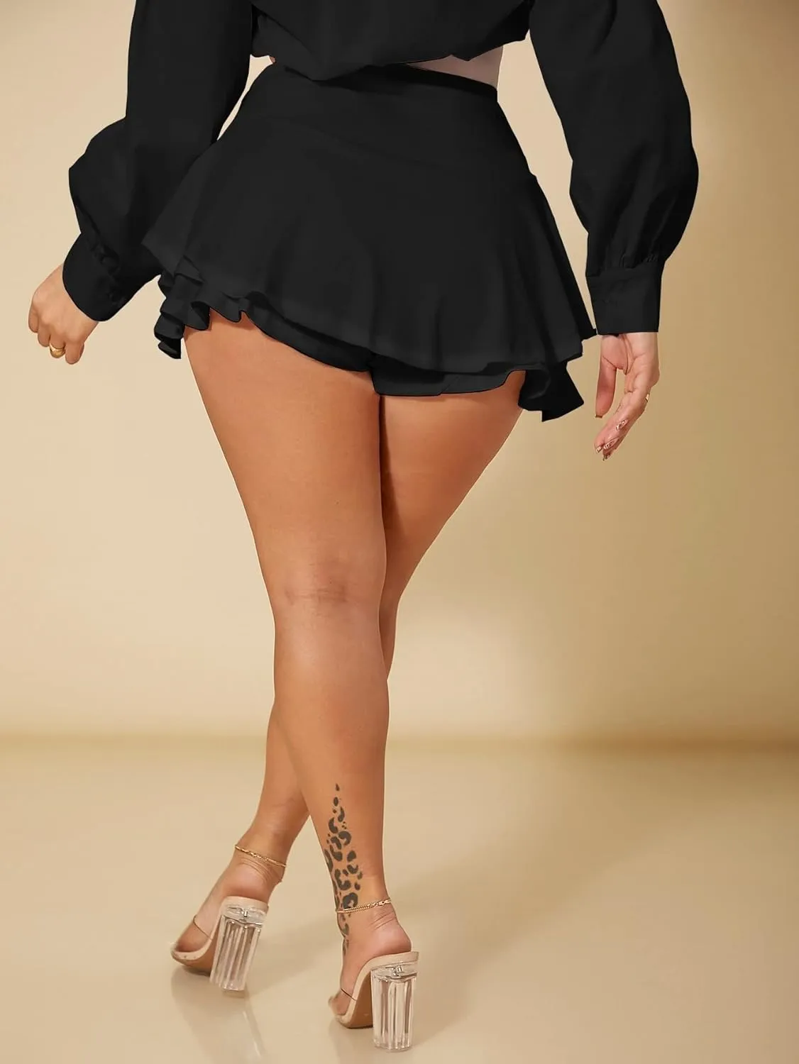 Shorts for Women Casual Summer High Waist Ruffle Hem Skort