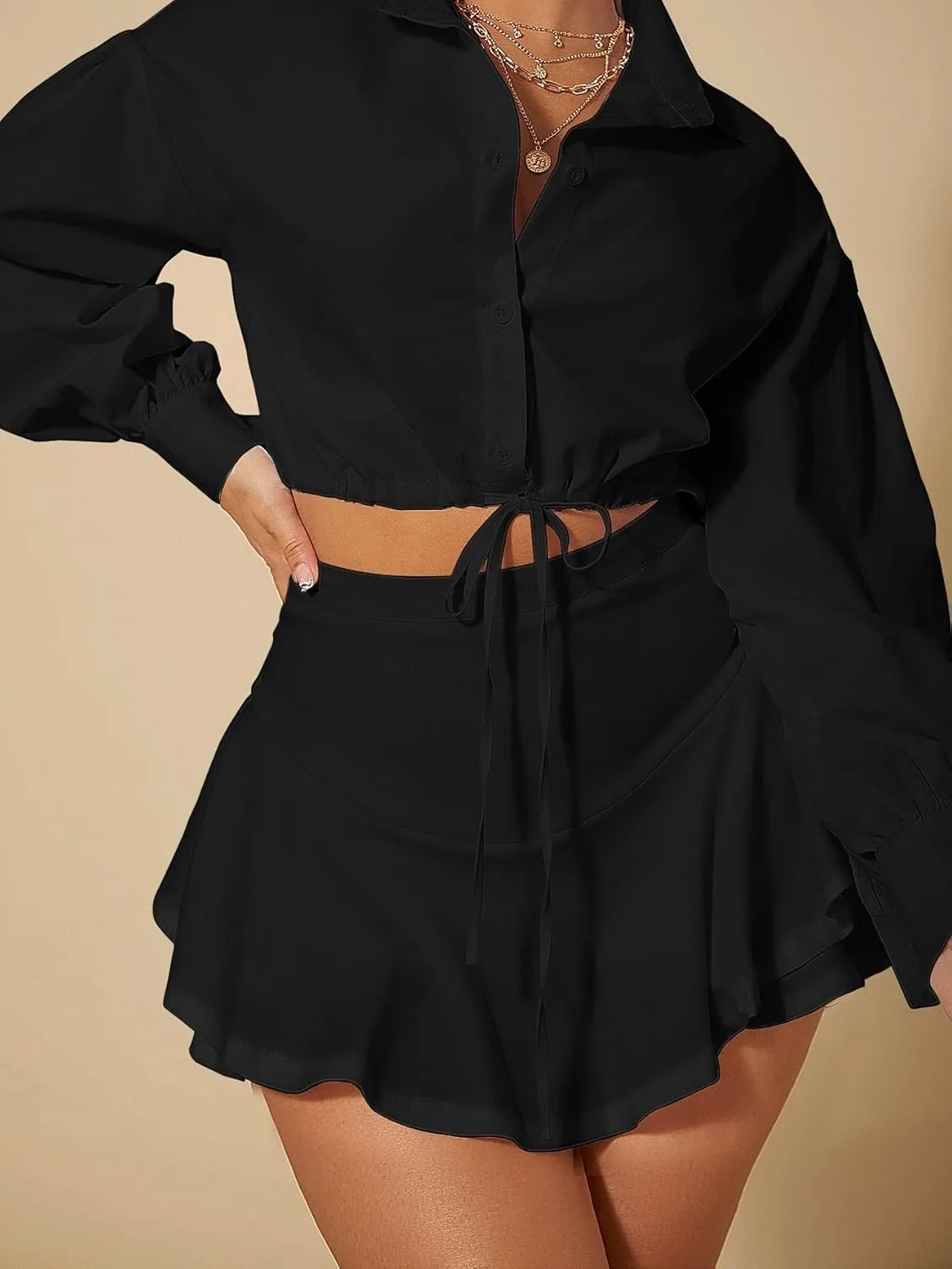 Shorts for Women Casual Summer High Waist Ruffle Hem Skort
