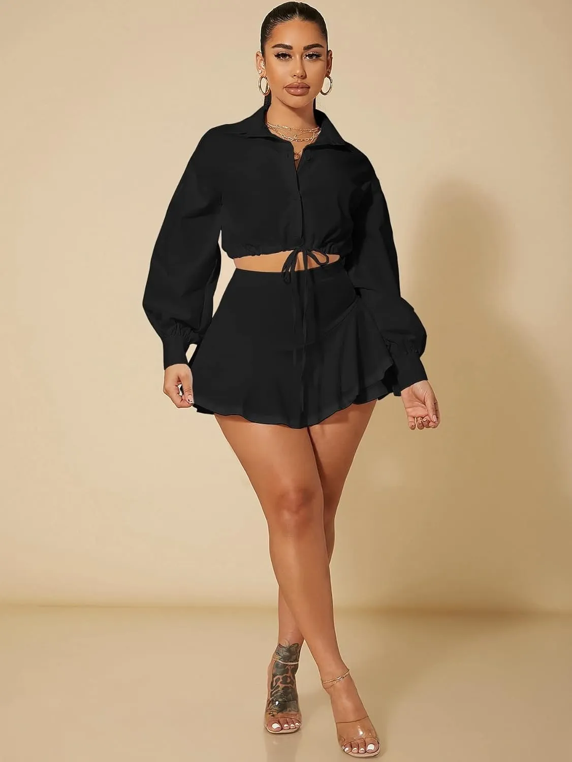 Shorts for Women Casual Summer High Waist Ruffle Hem Skort