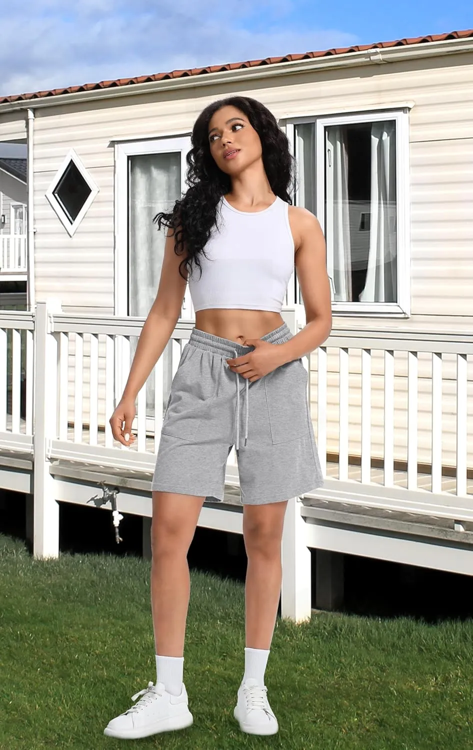 Shorts for Women Trendy High Waist Cotton Womens SweatShorts Drawstring Women's Shorts with Pockets