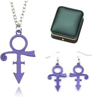 Show Your Love with Prince Symbol Necklace Set - Premium Quality Materials, Beautifully Crafted by Artisan, Comes with Earrings and Gift Box (One size, Purple)