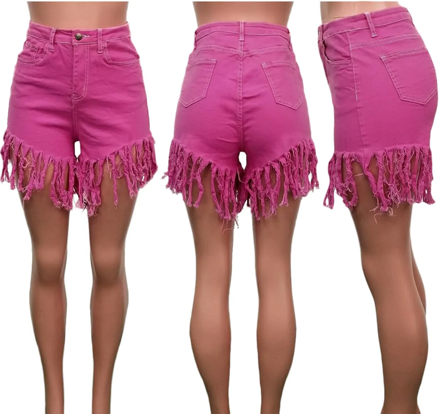 SIAEAMRG Women's Juniors Denim Shorts, High Waisted Frayed Raw Hem Tassels Short Pants Jeans