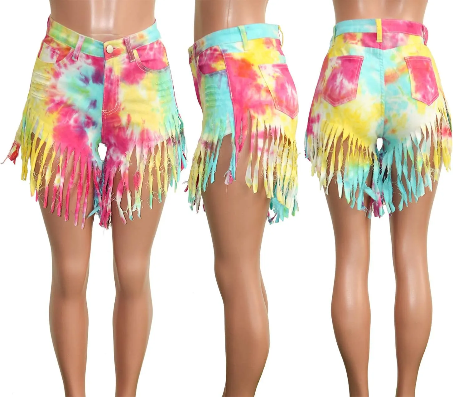 SIAEAMRG Women's Juniors Denim Shorts, High Waisted Frayed Raw Hem Tassels Short Pants Jeans