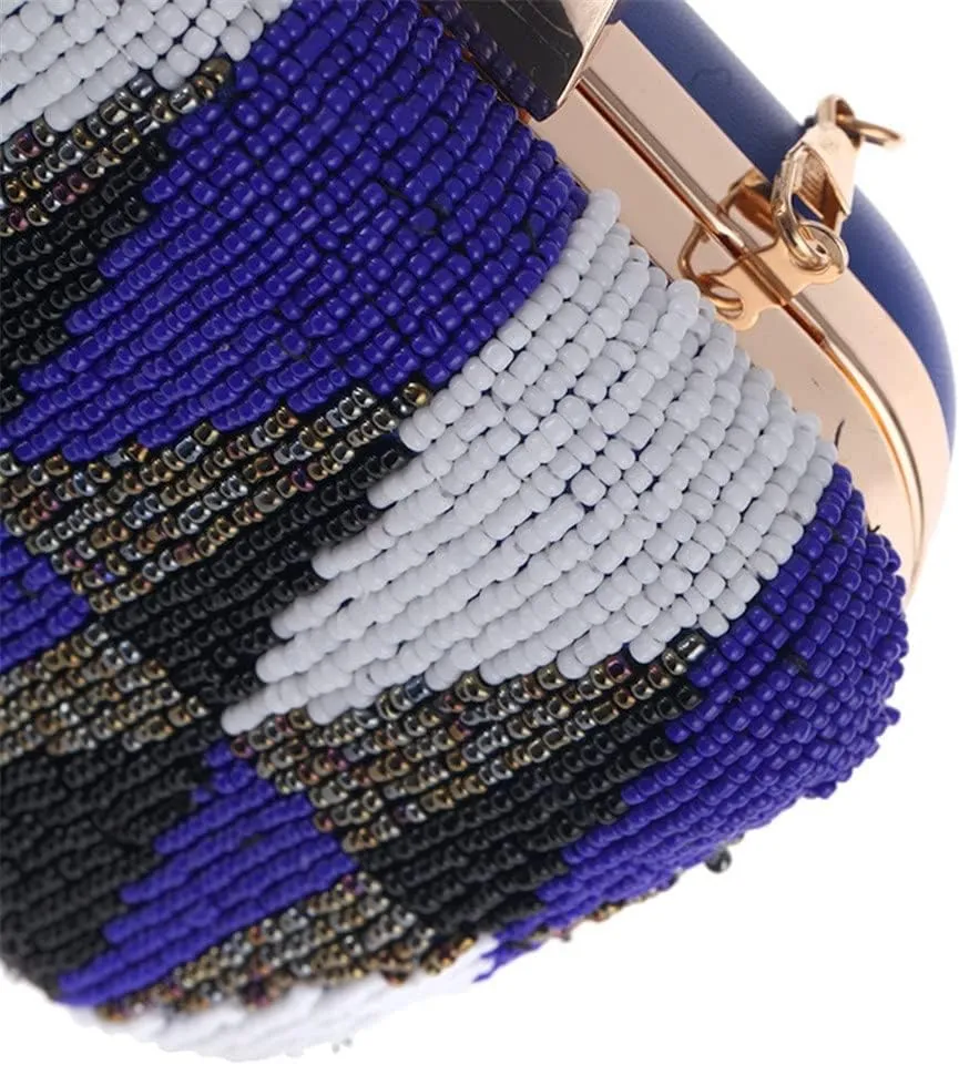 Side Beading Women Evening Metal Chain Shoulder Handbags V Design Party Day Clutch Purse
