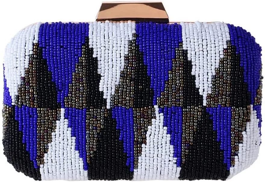 Side Beading Women Evening Metal Chain Shoulder Handbags V Design Party Day Clutch Purse