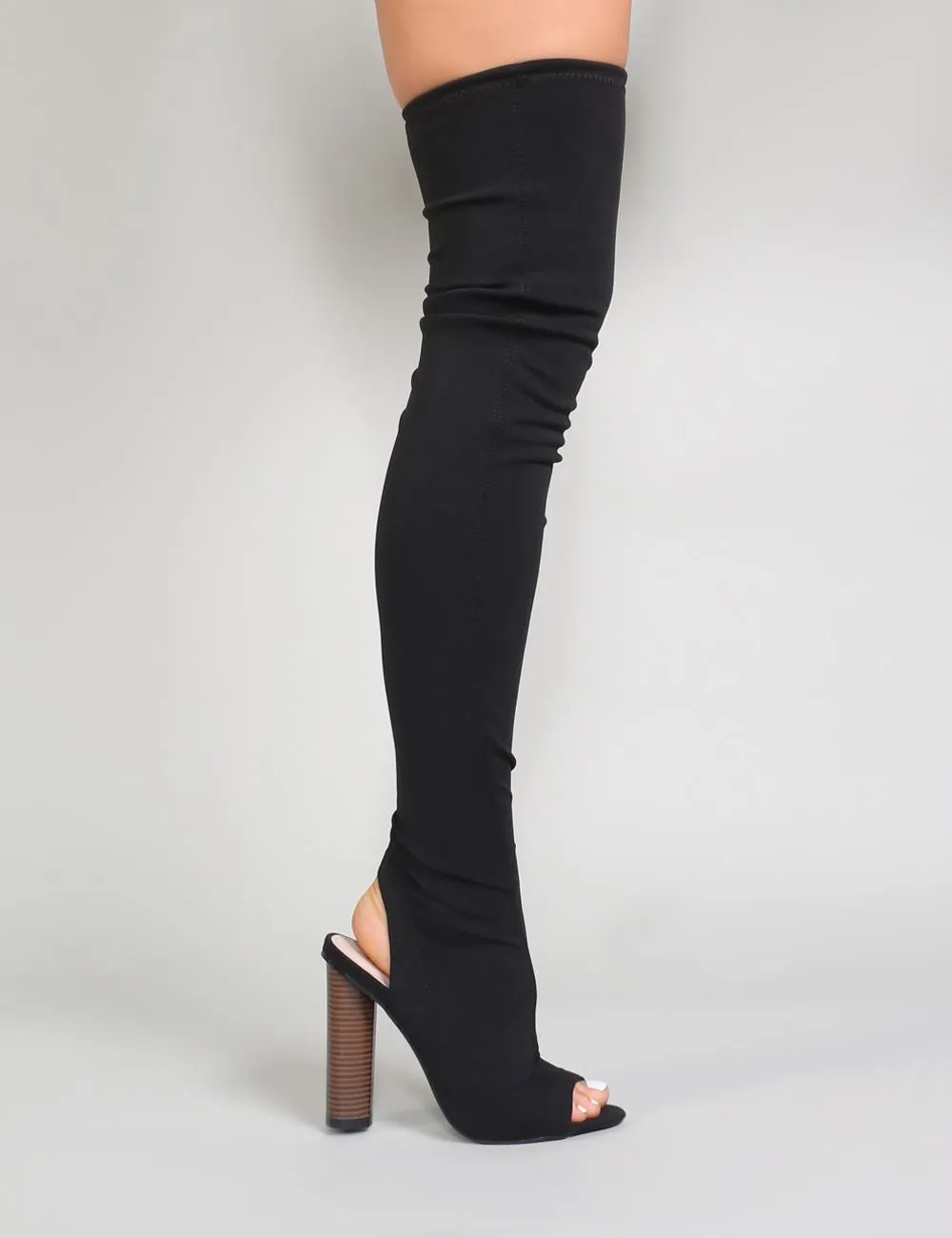 Sidney Peeptoe Sock Fit Boots in Black