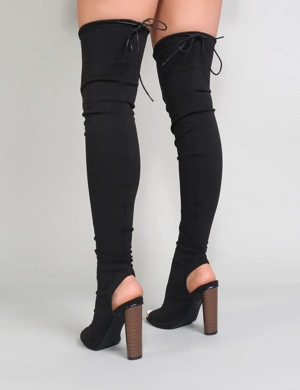 Sidney Peeptoe Sock Fit Boots in Black