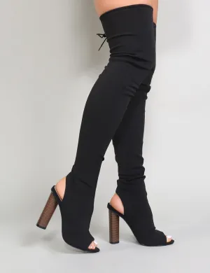 Sidney Peeptoe Sock Fit Boots in Black