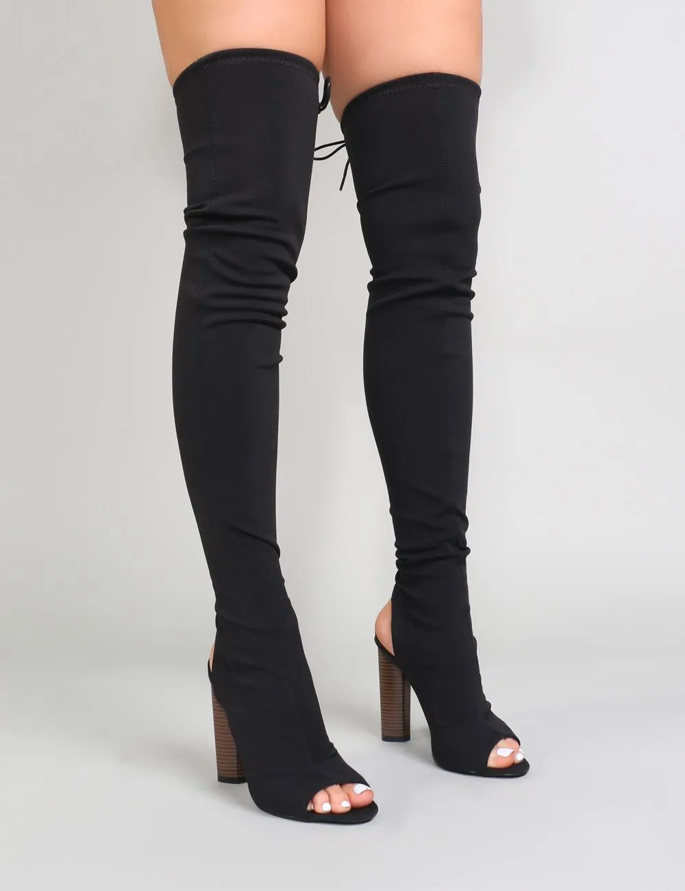 Sidney Peeptoe Sock Fit Boots in Black
