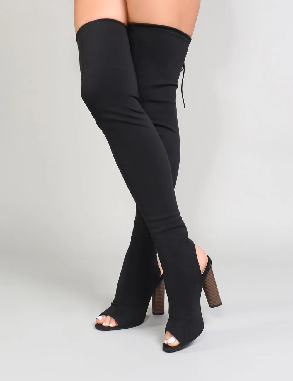Sidney Peeptoe Sock Fit Boots in Black