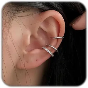 Silver Ear Cuff Earrings For Women Non Piercing Fake Earrings Sets Adjustable Clip On Wrap Earrings
