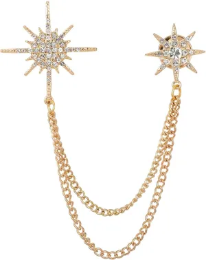 Silver Rhinestone Star Brooch for Women, Crystal Snowflake Brooch Lapel Pins Fashion Broach Pin Dress Suit Accessories with Tassel Chain Clothing Clip Broach for Women Men