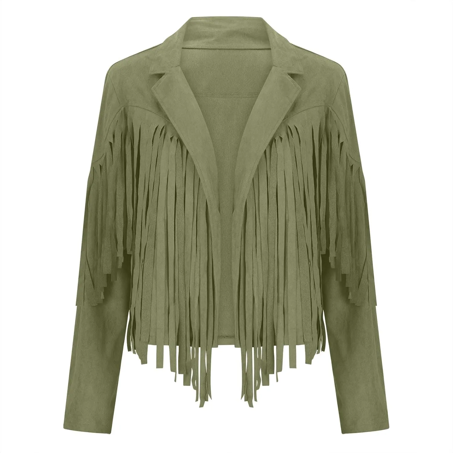 Sinzelimin Women's Crop Suit Jackets Fashion Tassels Cardigan Coat Faux Suede Leather Cowboy Style Long Sleeves Clubwear Coat
