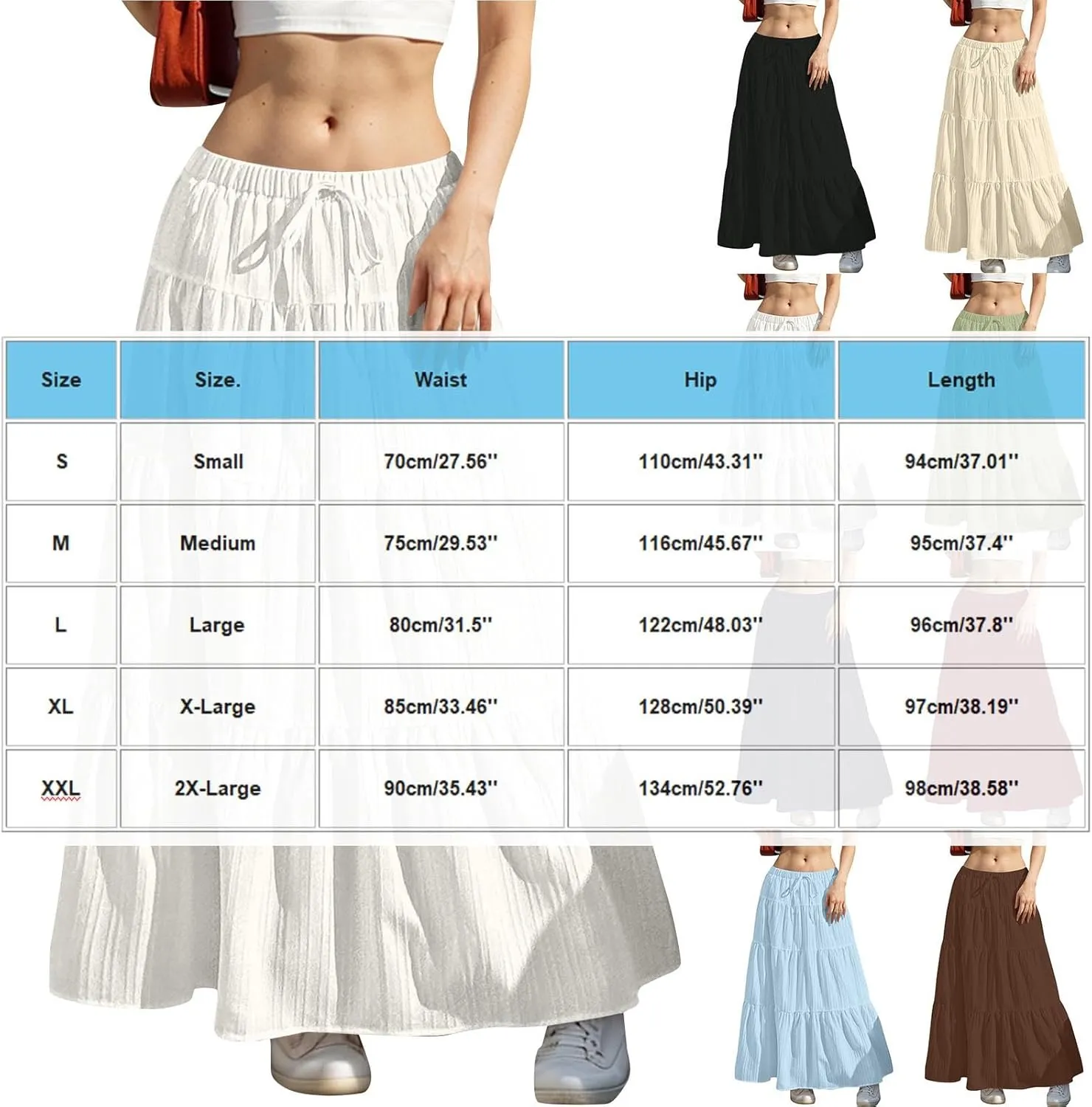 Sinzelimin Women's Maxi Skirts Fashion Solid Color Lace up Elastic Waist Pleated Dresses Boho Swing Tiered A-Line Skirt Skort