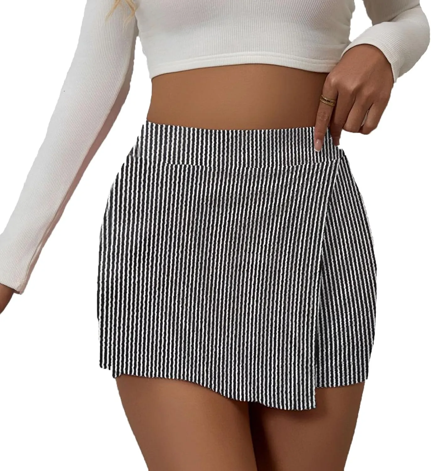Skorts for Woman Dressy Fold Asymmetric Tennis Golf Skirts A-Line Tummy Control Wrap Skirts Textured Office Outfits