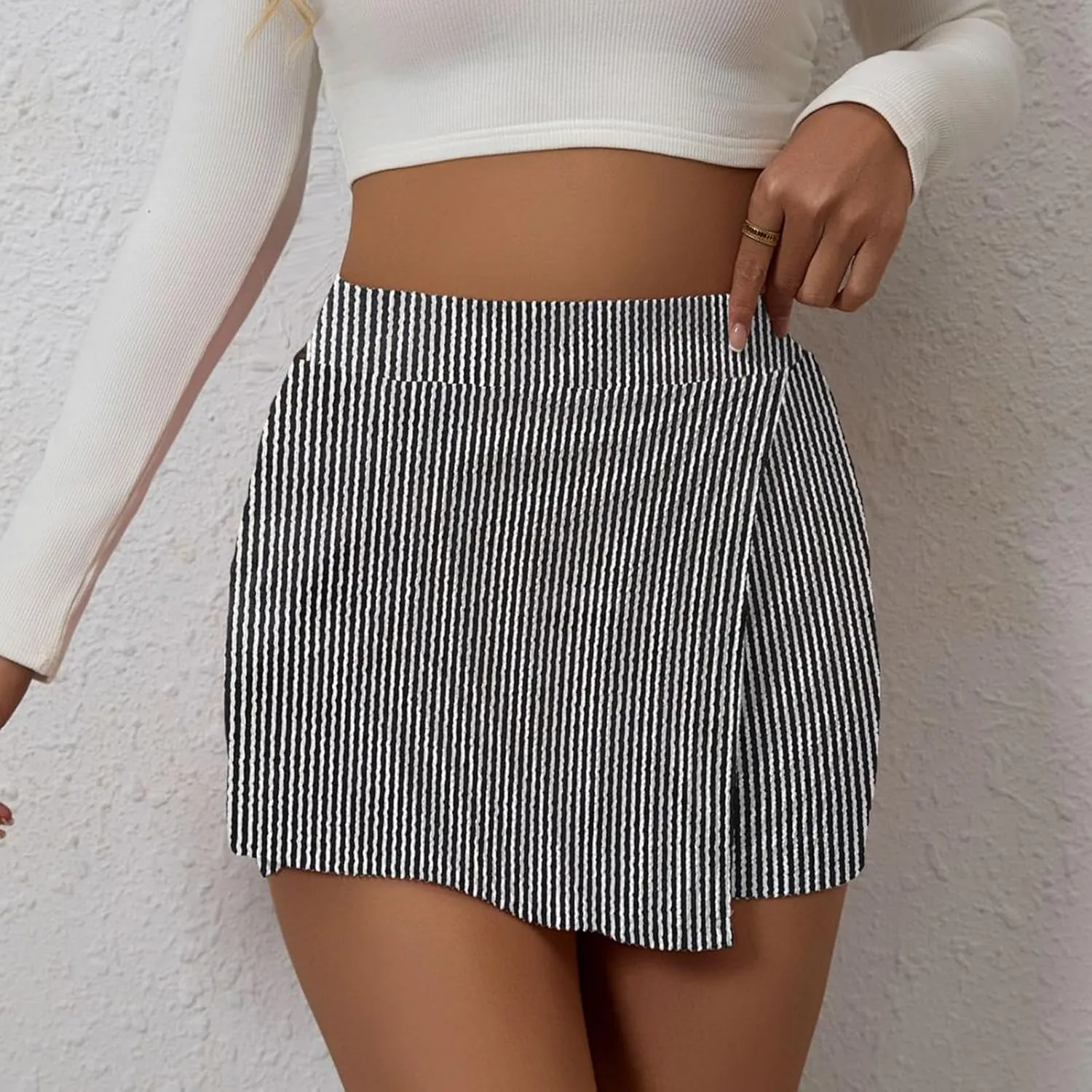 Skorts for Woman Dressy Fold Asymmetric Tennis Golf Skirts A-Line Tummy Control Wrap Skirts Textured Office Outfits