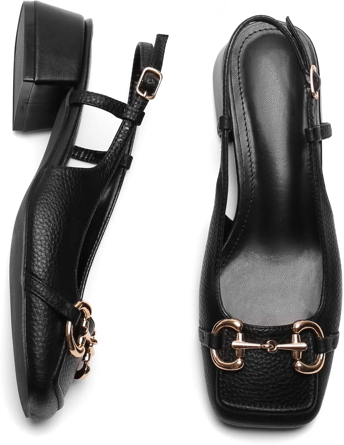Slingback Mary Jane Heels for Women Low Block Heel Closed Square Toe Pump Shoes Heels Classic Daily Office Dressy Shoes