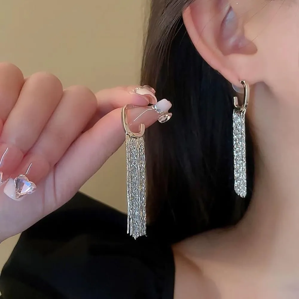 Sparkly Tassel Drop Earrings for Women Delicacy Linear Dangle Statement Earrings Long Fringe Chain Chandelier Earrings Party Wedding Jewelry Gifts
