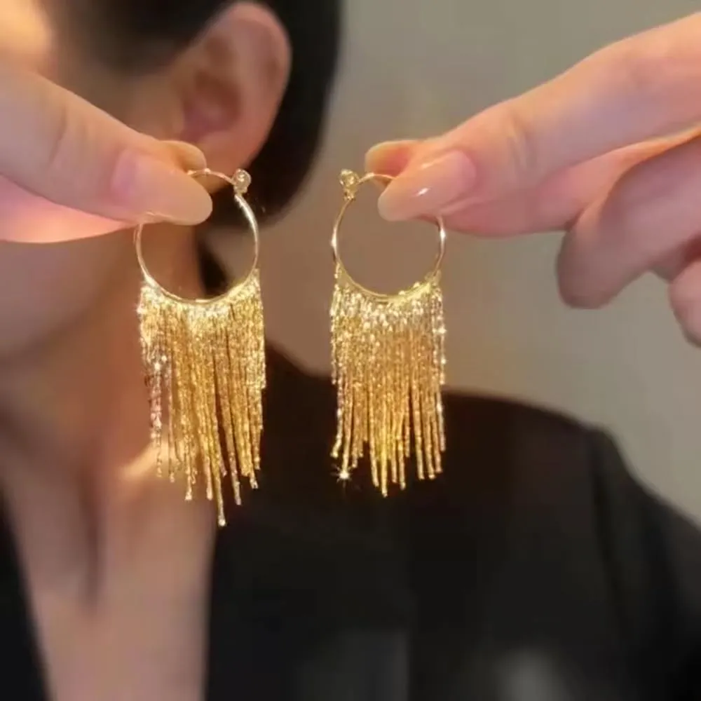 Sparkly Tassel Drop Earrings for Women Delicacy Linear Dangle Statement Earrings Long Fringe Chain Chandelier Earrings Party Wedding Jewelry Gifts