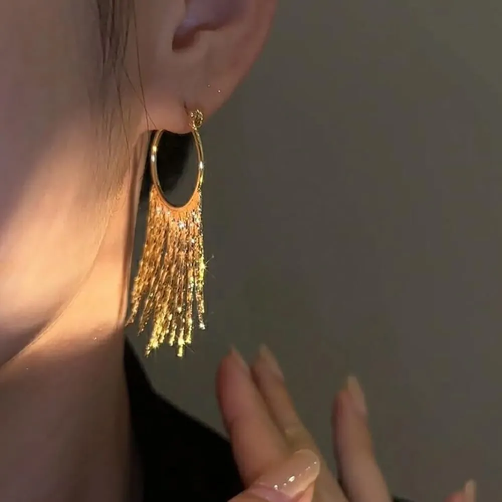 Sparkly Tassel Drop Earrings for Women Delicacy Linear Dangle Statement Earrings Long Fringe Chain Chandelier Earrings Party Wedding Jewelry Gifts
