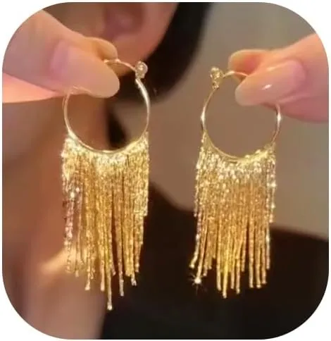 Sparkly Tassel Drop Earrings for Women Delicacy Linear Dangle Statement Earrings Long Fringe Chain Chandelier Earrings Party Wedding Jewelry Gifts