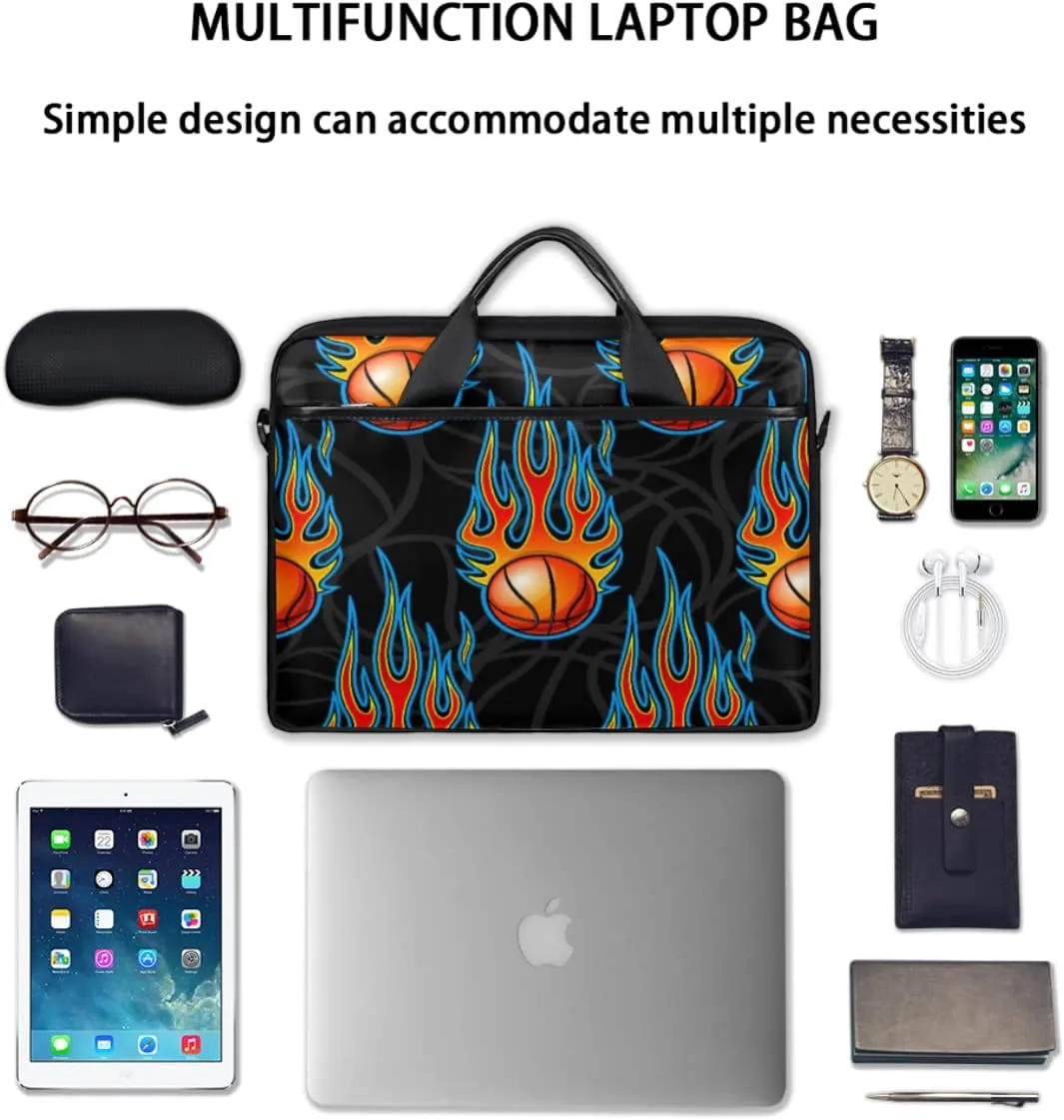 Sport Fire Basketball Laptop Shoulder Messenger Bag Waterproof Laptop Briefcase with Handle and Padded Strap Case Sleeve