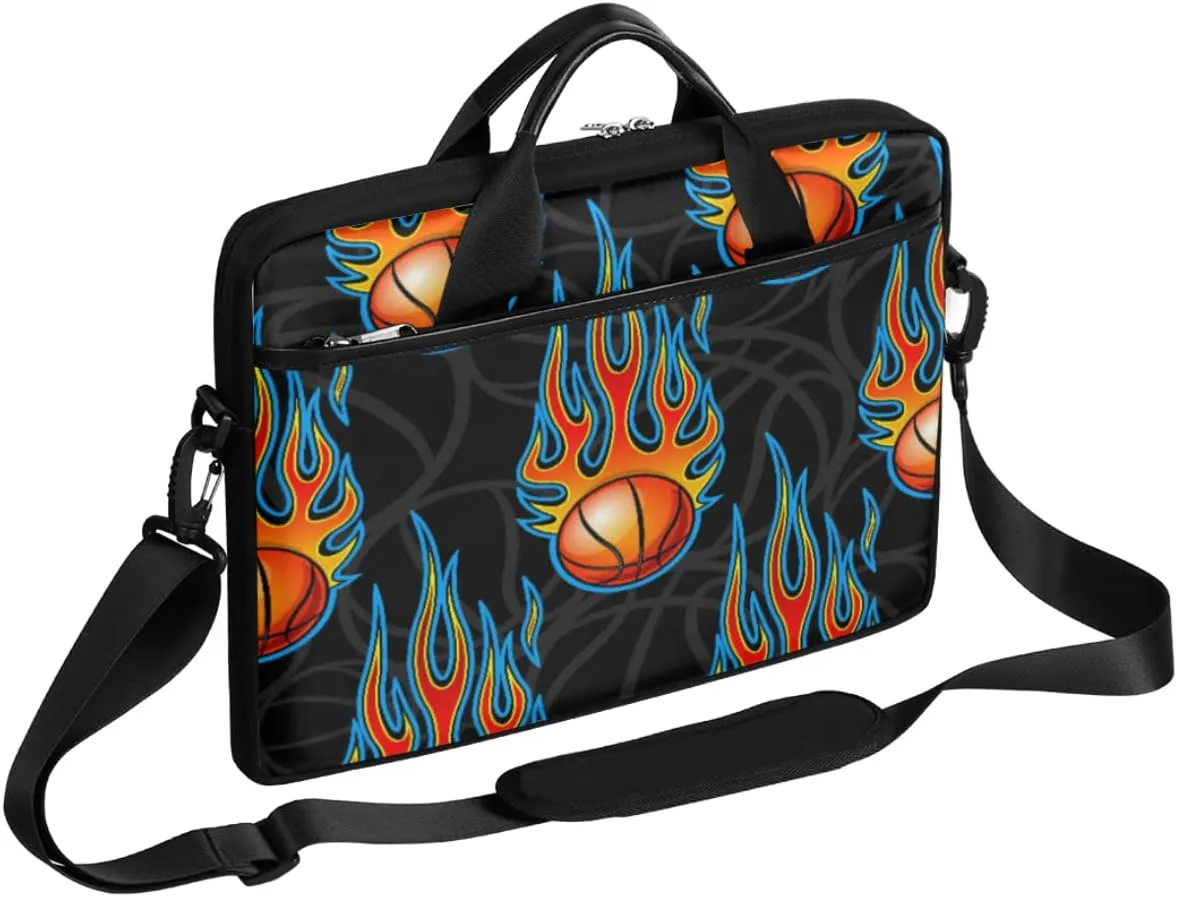 Sport Fire Basketball Laptop Shoulder Messenger Bag Waterproof Laptop Briefcase with Handle and Padded Strap Case Sleeve