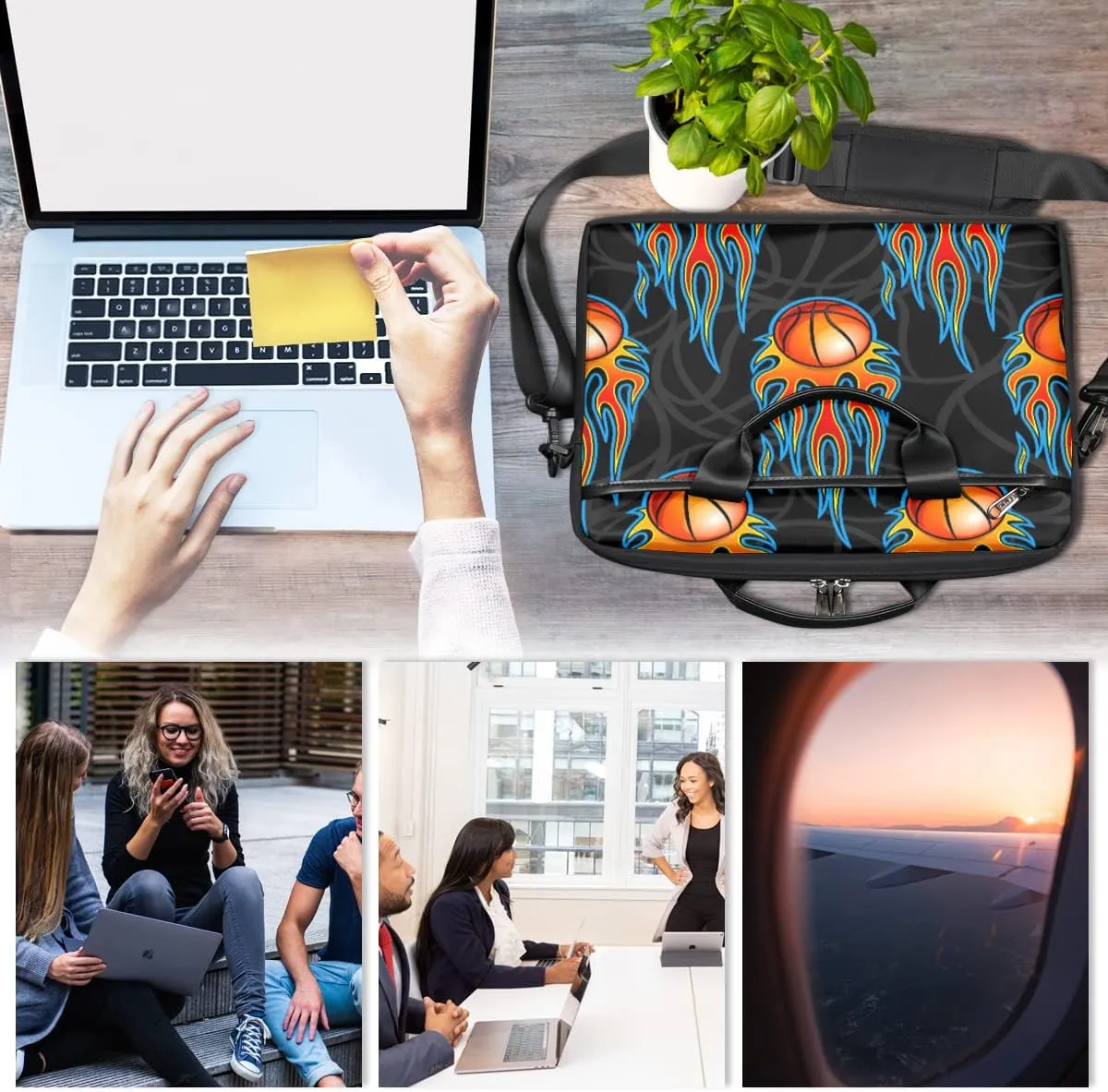 Sport Fire Basketball Laptop Shoulder Messenger Bag Waterproof Laptop Briefcase with Handle and Padded Strap Case Sleeve