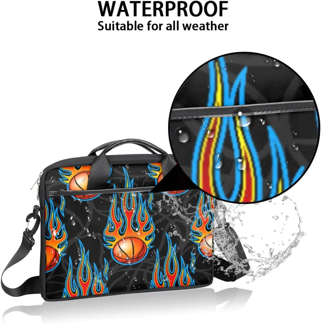 Sport Fire Basketball Laptop Shoulder Messenger Bag Waterproof Laptop Briefcase with Handle and Padded Strap Case Sleeve
