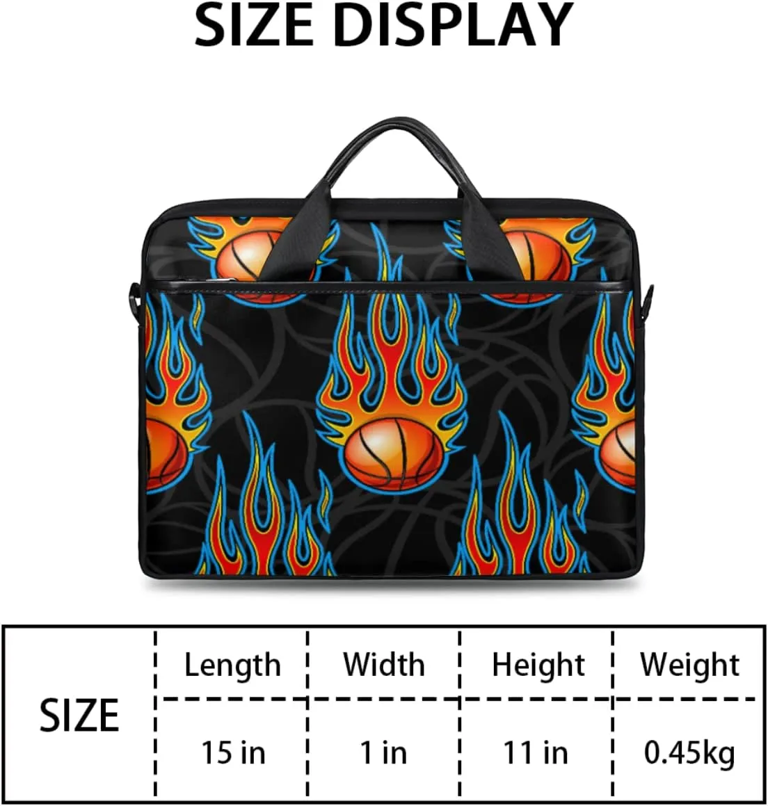Sport Fire Basketball Laptop Shoulder Messenger Bag Waterproof Laptop Briefcase with Handle and Padded Strap Case Sleeve