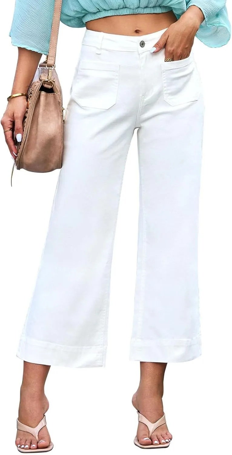 Straight Leg Jeans for Women Fashion High Waisted Stretchy Loose Cropped Denim Pants Casual Baggy Jean Trousers