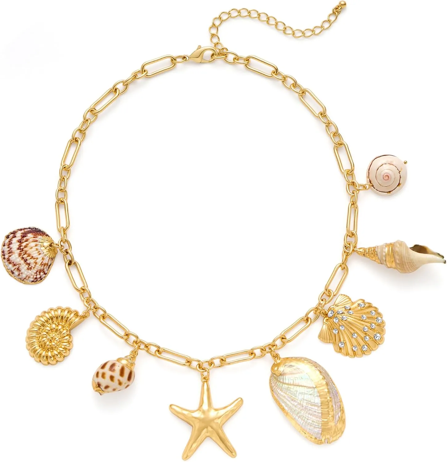 Summer Charms Necklace for Women Conch Seashell Starfish Pendant Choker Necklace Fashion Boho Beach Ocean Jewelry