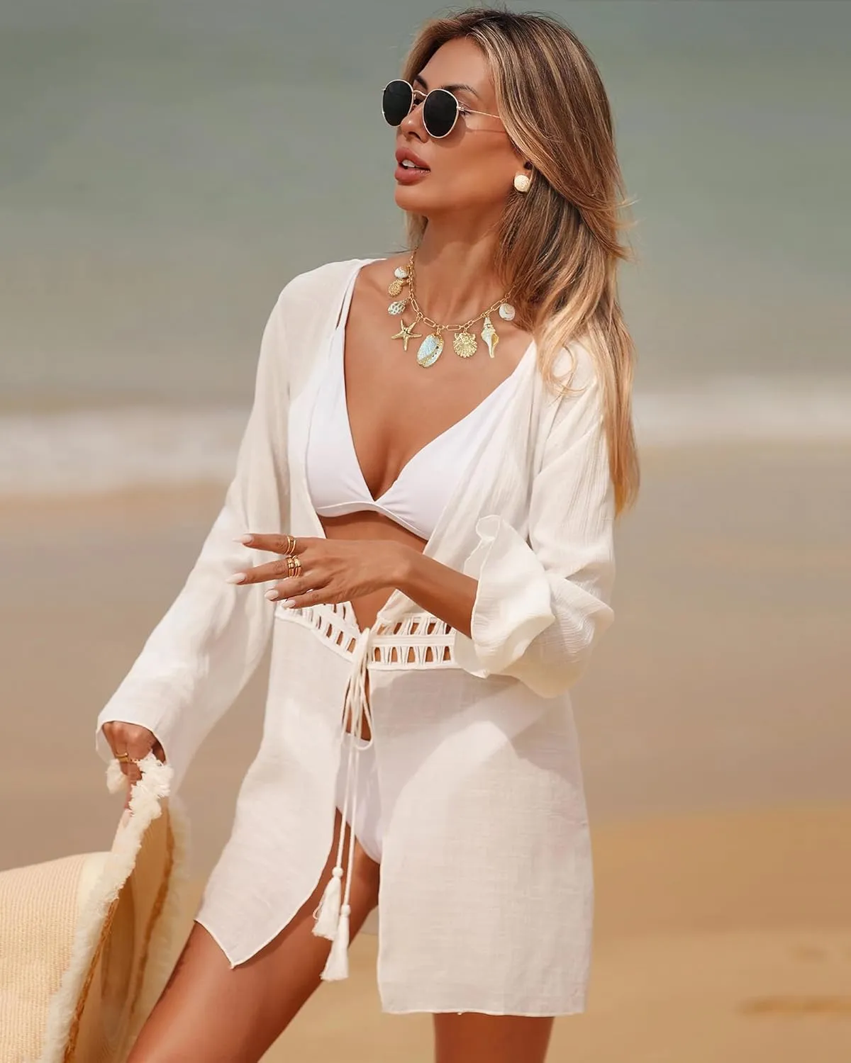 Summer Charms Necklace for Women Conch Seashell Starfish Pendant Choker Necklace Fashion Boho Beach Ocean Jewelry