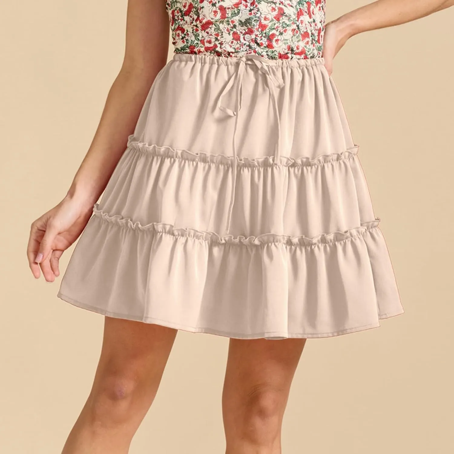 Summer Skirts for Women Cotton Ruffle Elastic Waist A-Line Casual Short Skirt Vacation Cute Midi Skorts