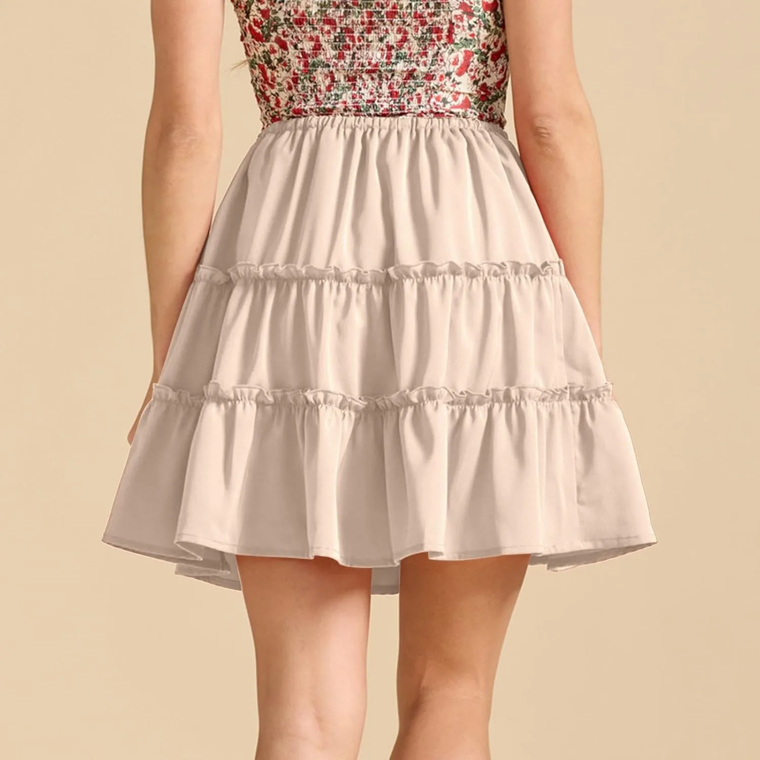 Summer Skirts for Women Cotton Ruffle Elastic Waist A-Line Casual Short Skirt Vacation Cute Midi Skorts