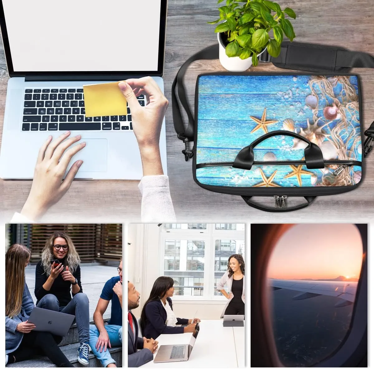 Sunflowers Leaves Wooden Laptop Shoulder Messenger Bag Waterproof Laptop Briefcase with Handle and Padded Strap Case Sleeve