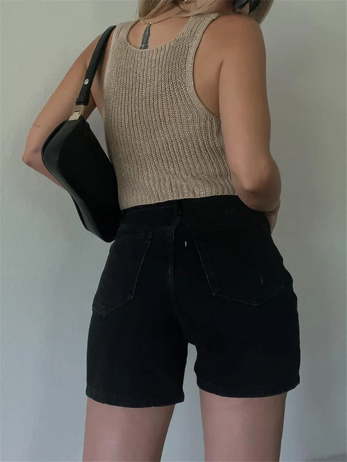 Sunloudy Knit Vest Tops for Women Sleeveless V Neck Button Down Sweater Vest Solid Color Crochet Tank Tops Streetwear