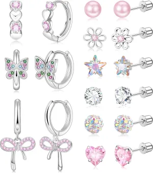 Surgical Stainless Steel Hypoallergenic Stud Hoop Earrings for Girls Women Screw Back Earrings Kids Teens Jewelry