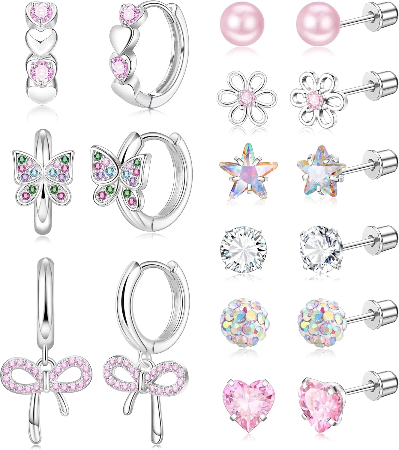 Surgical Stainless Steel Hypoallergenic Stud Hoop Earrings for Girls Women Screw Back Earrings Kids Teens Jewelry