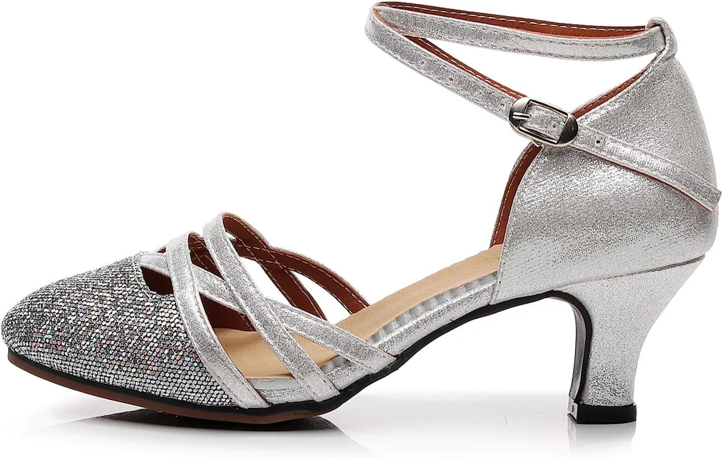 SWDZM Closed Toe Latin Dance Shoes Glitter Women Latin Dance Shoes Closed Toe Ballroom Dancing Shoes