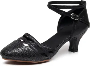 SWDZM Closed Toe Latin Dance Shoes Glitter Women Latin Dance Shoes Closed Toe Ballroom Dancing Shoes