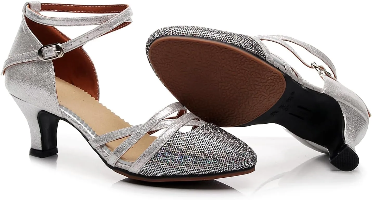 SWDZM Closed Toe Latin Dance Shoes Glitter Women Latin Dance Shoes Closed Toe Ballroom Dancing Shoes