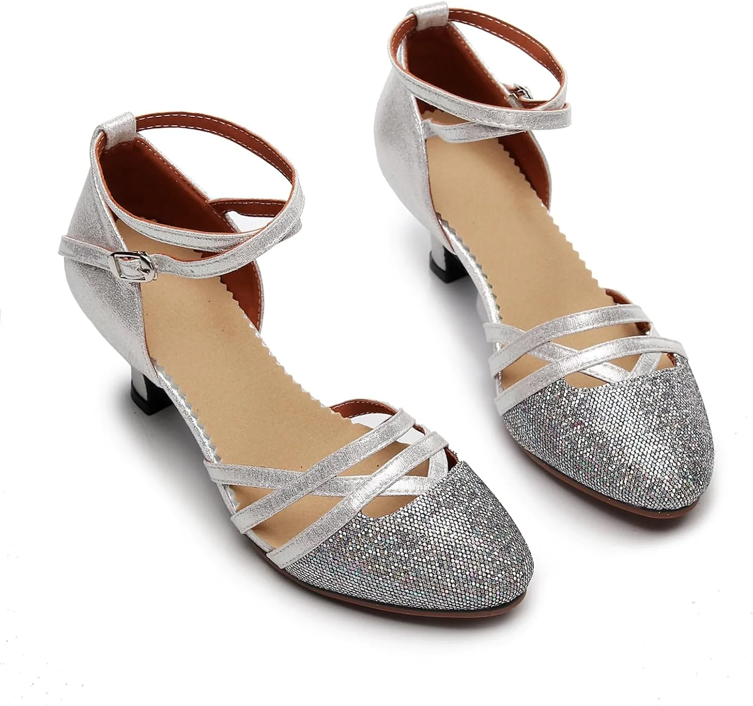 SWDZM Closed Toe Latin Dance Shoes Glitter Women Latin Dance Shoes Closed Toe Ballroom Dancing Shoes