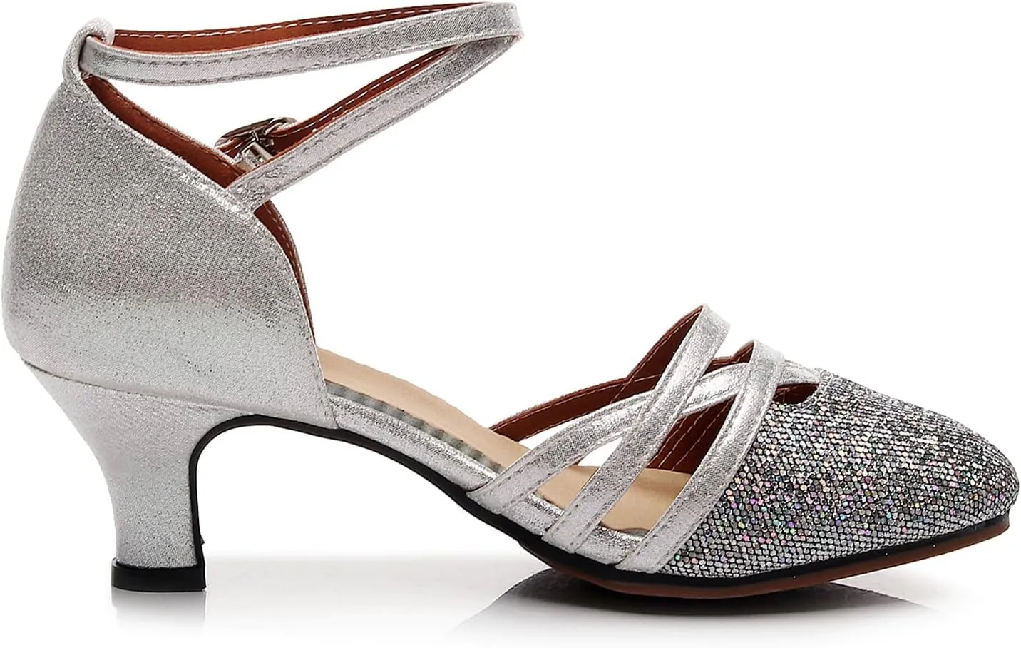 SWDZM Closed Toe Latin Dance Shoes Glitter Women Latin Dance Shoes Closed Toe Ballroom Dancing Shoes