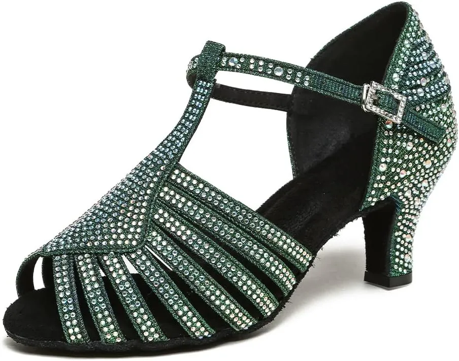 SWDZM Women's Latin Dance Shoes T-Strap Ballroom Tango Character Performance Practice Dancing Shoes,Model-YCL558