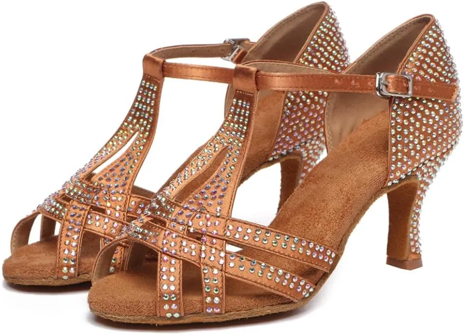 SWDZM Women's Latin Dance Shoes T-Strap Ballroom Tango Character Performance Practice Dancing Shoes,Model-YCL558