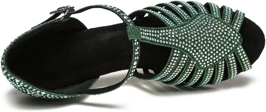 SWDZM Women's Latin Dance Shoes T-Strap Ballroom Tango Character Performance Practice Dancing Shoes,Model-YCL558