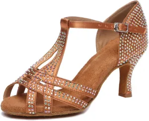 SWDZM Women's Latin Dance Shoes T-Strap Ballroom Tango Character Performance Practice Dancing Shoes,Model-YCL558
