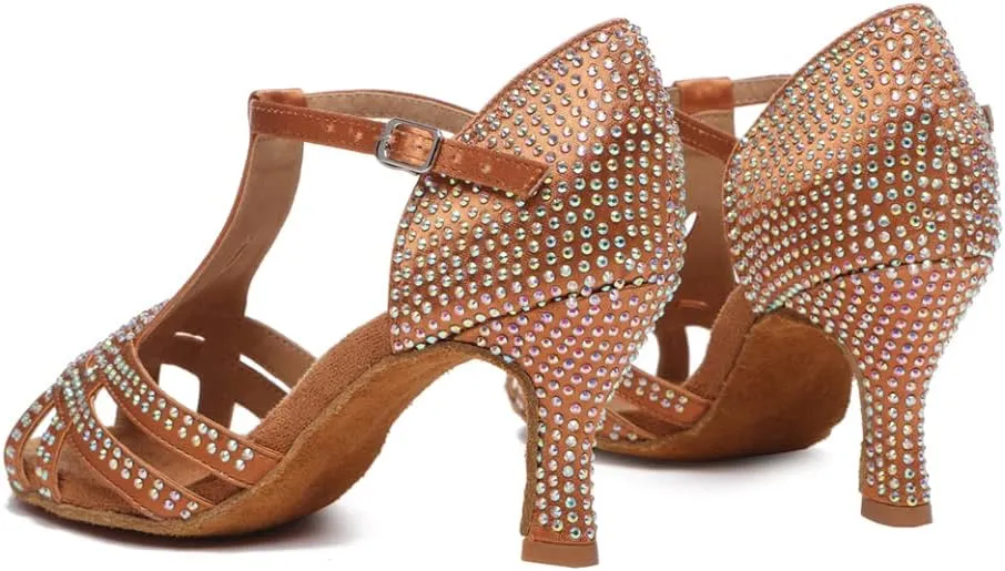 SWDZM Women's Latin Dance Shoes T-Strap Ballroom Tango Character Performance Practice Dancing Shoes,Model-YCL558